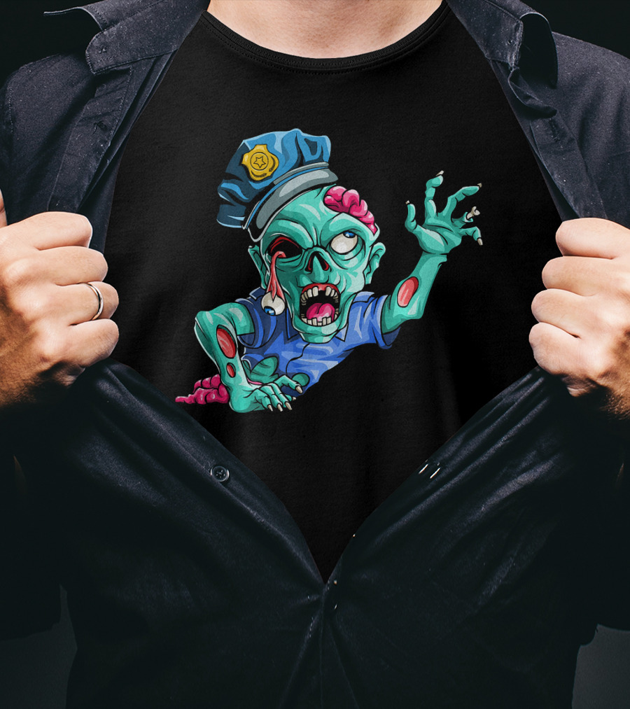 Zombie Police Funny Halloween Horror Scary Undead Officer T-Shirt