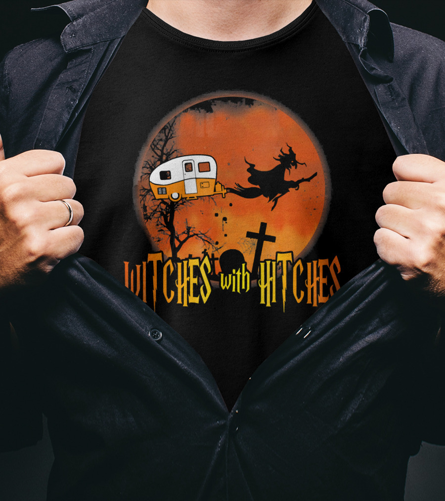 Witches With Hitches Halloween Camper Scene T-Shirt
