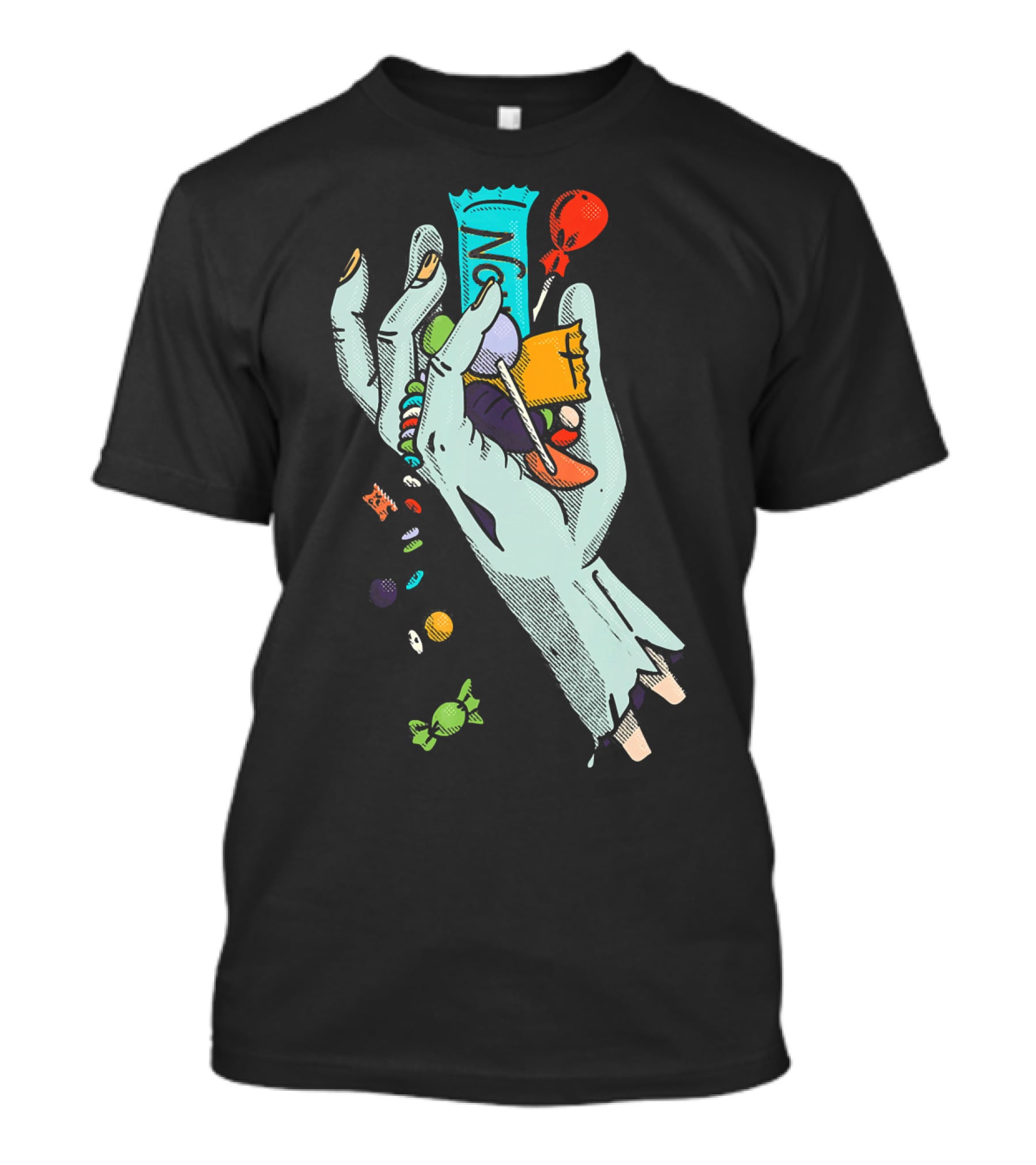 Holidaze Trick Or Treat Zombie Hand No Treats Candies Balloon T-Shirt