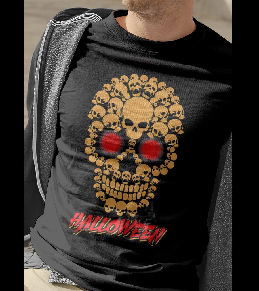 HALLOWEEN Skull Skeleton Zombie Face T-Shirt