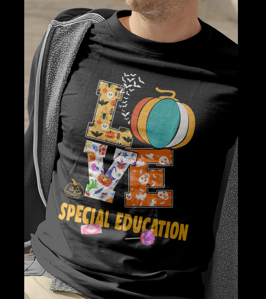 Special Education Love Halloween Pumpkin Candy Teacher T-Shirt