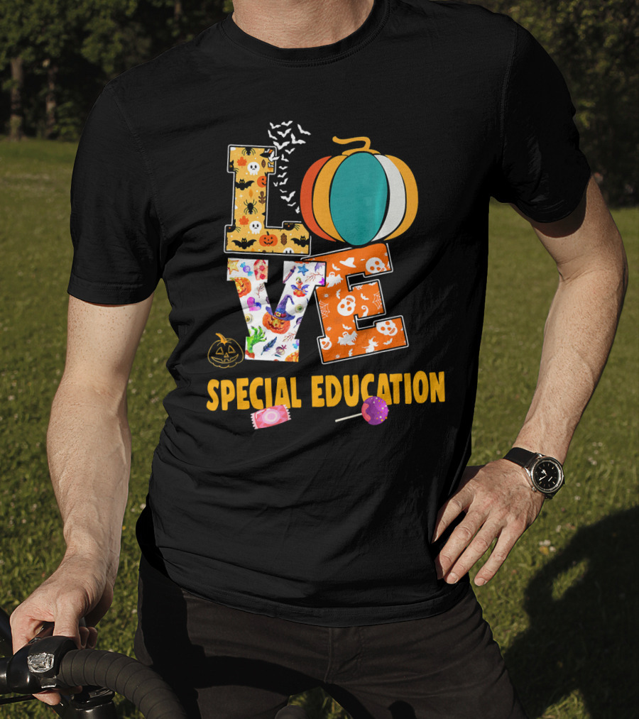 Special Education Love Halloween Pumpkin Candy Teacher T-Shirt