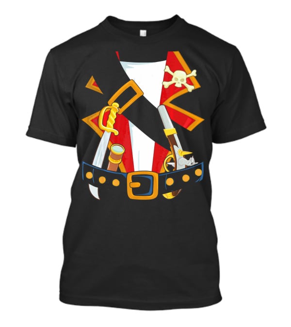 Pirate Costume Skull Crossbones Sword Pistol Belt T-Shirt