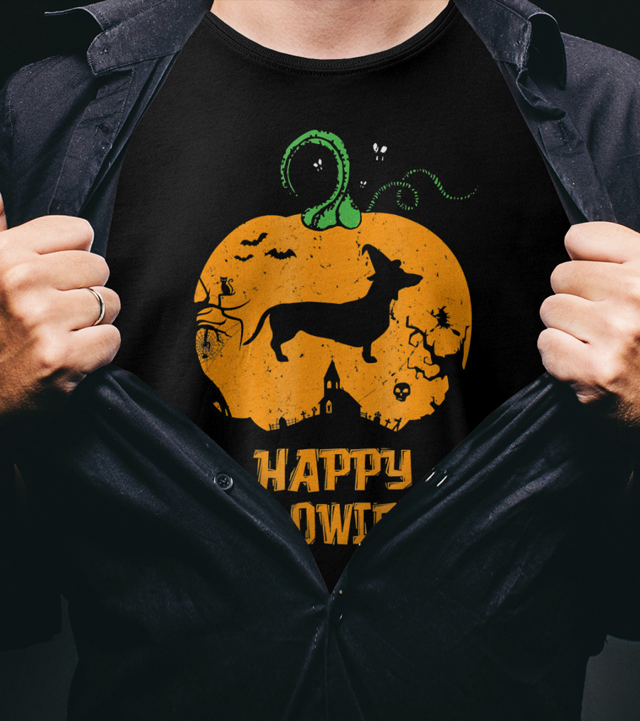 Happy Halloweiner Halloween Dachshund Pumpkin T-Shirt