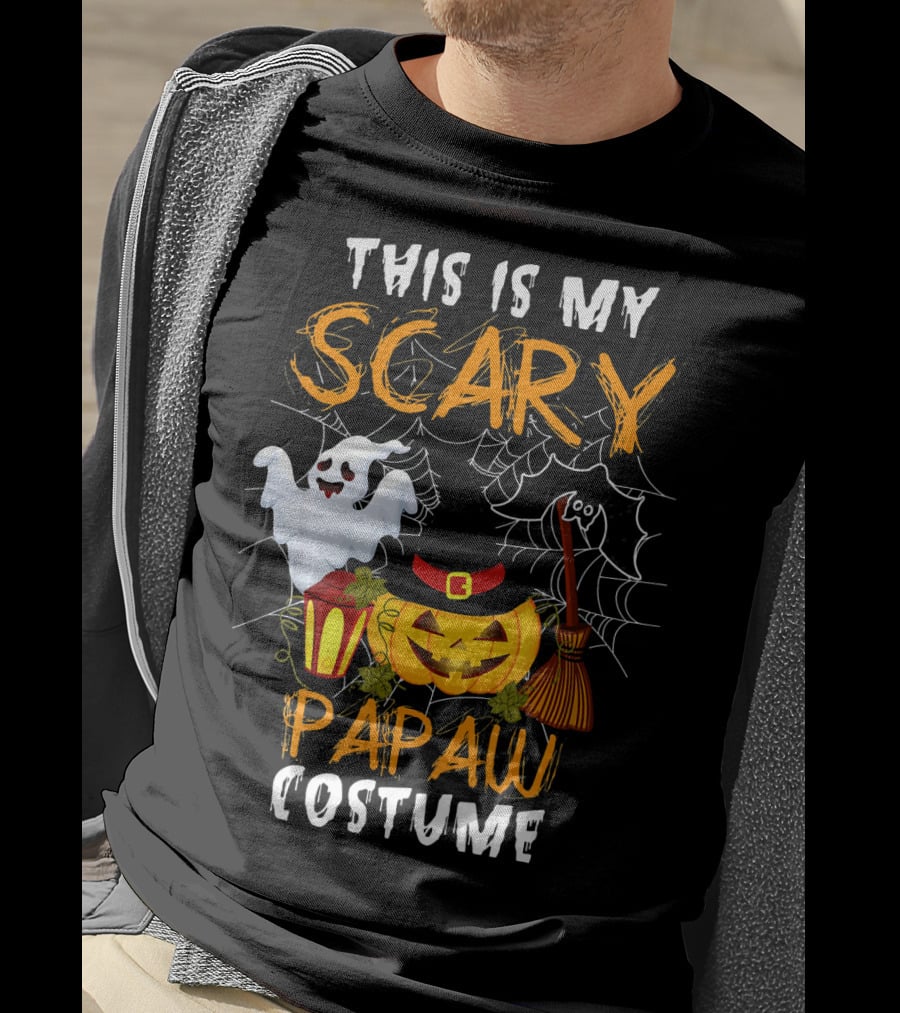 This Is My Scary Papaw Costume Ghost Pumpkin Lantern Broom Spiderweb T-Shirt