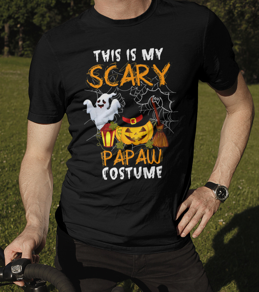 This Is My Scary Papaw Costume Ghost Pumpkin Lantern Broom Spiderweb T-Shirt