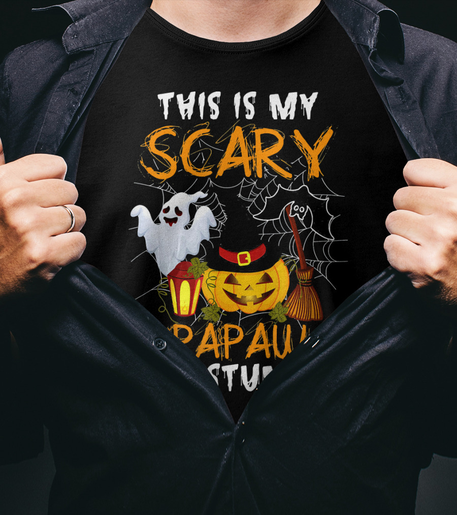 This Is My Scary Papaw Costume Ghost Pumpkin Lantern Broom Spiderweb T-Shirt