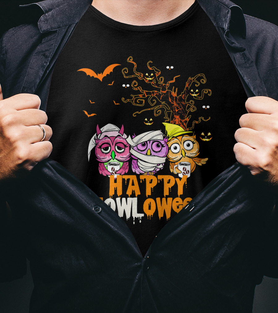 Happy Howloween Funny Mummy Witch Owls Halloween T-Shirt