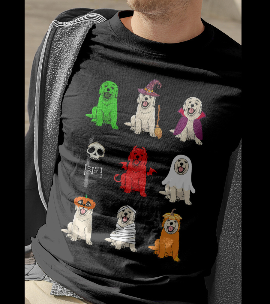 Golden Retrievers Halloween Costumes Funny Ghost Witch Pumpkin Mummy Devil Skeleton T-Shirt