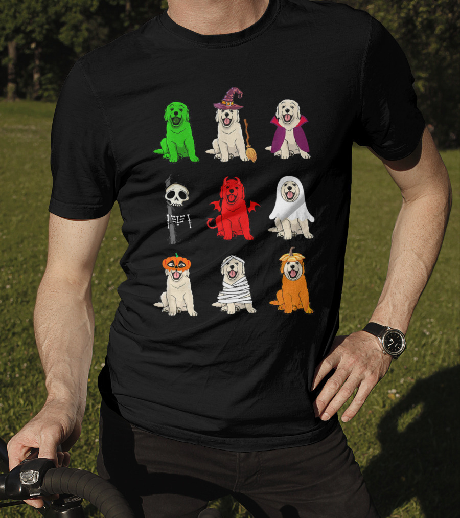 Golden Retrievers Halloween Costumes Funny Ghost Witch Pumpkin Mummy Devil Skeleton T-Shirt