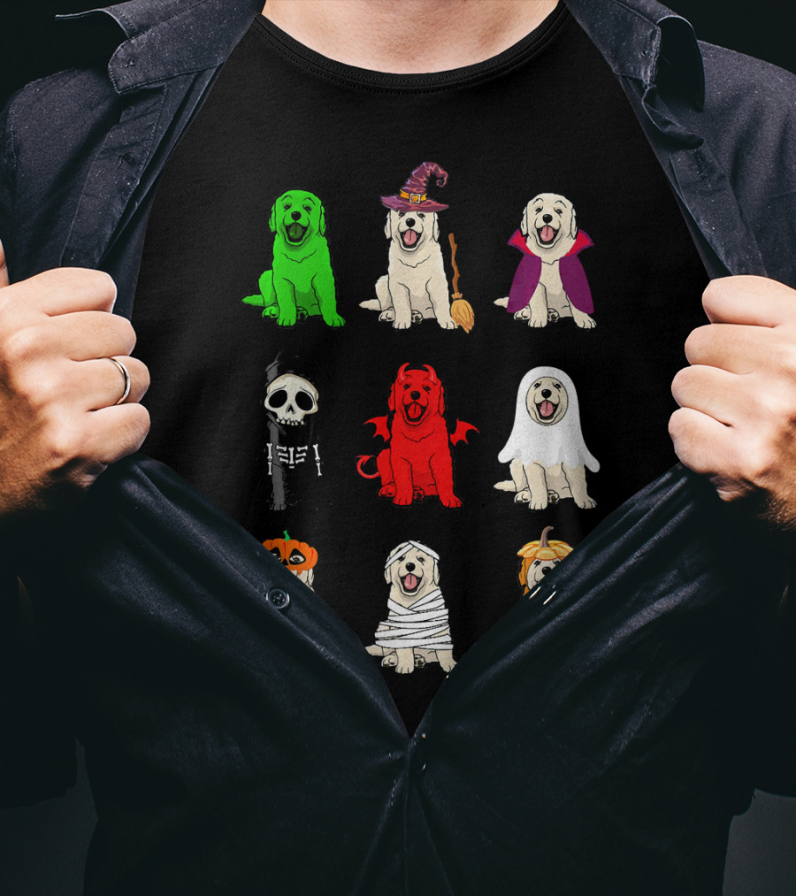 Golden Retrievers Halloween Costumes Funny Ghost Witch Pumpkin Mummy Devil Skeleton T-Shirt