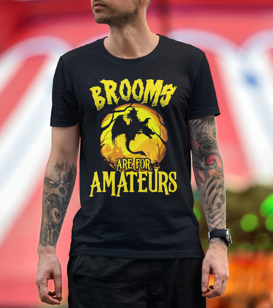 Brooms Are for Amateurs Halloween Witch Riding Dragon T-Shirt