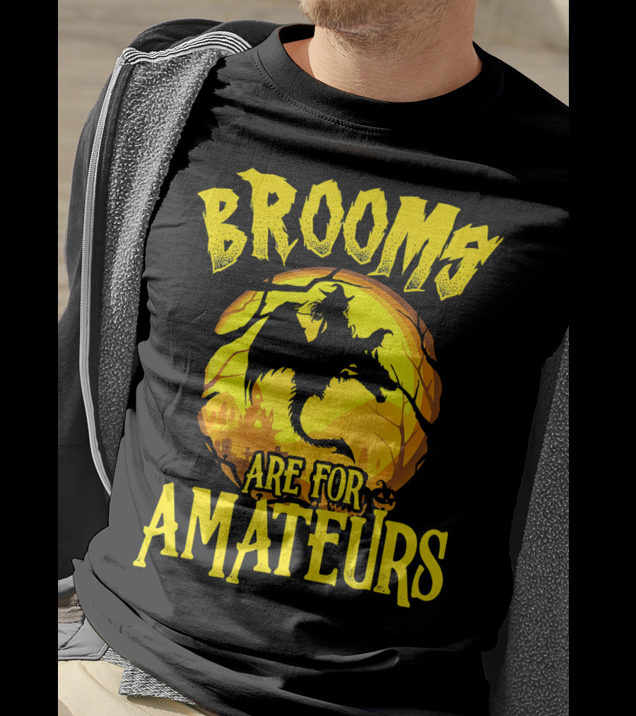 Brooms Are For Amateurs Halloween Witch Riding Dragon T-Shirt
