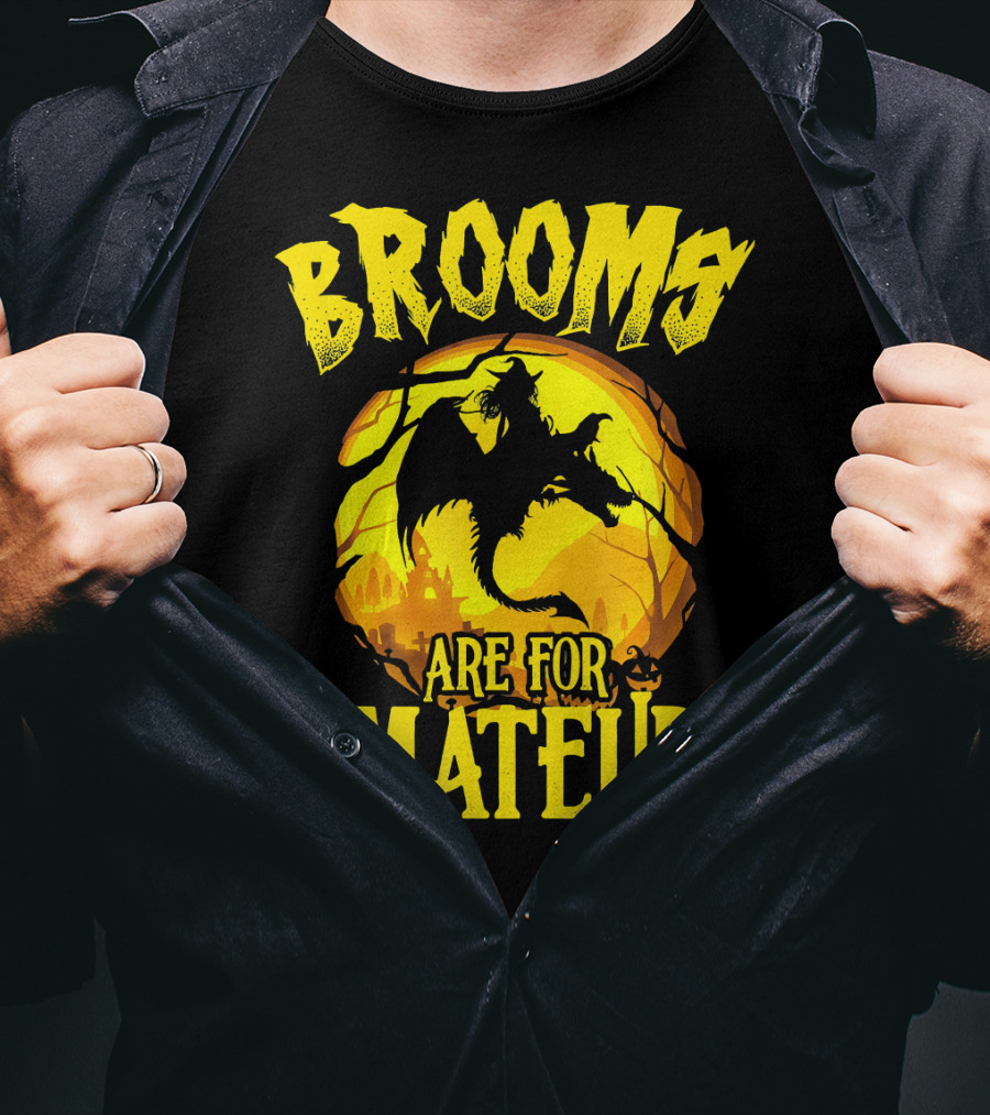 Brooms Are For Amateurs Halloween Witch Riding Dragon T-Shirt