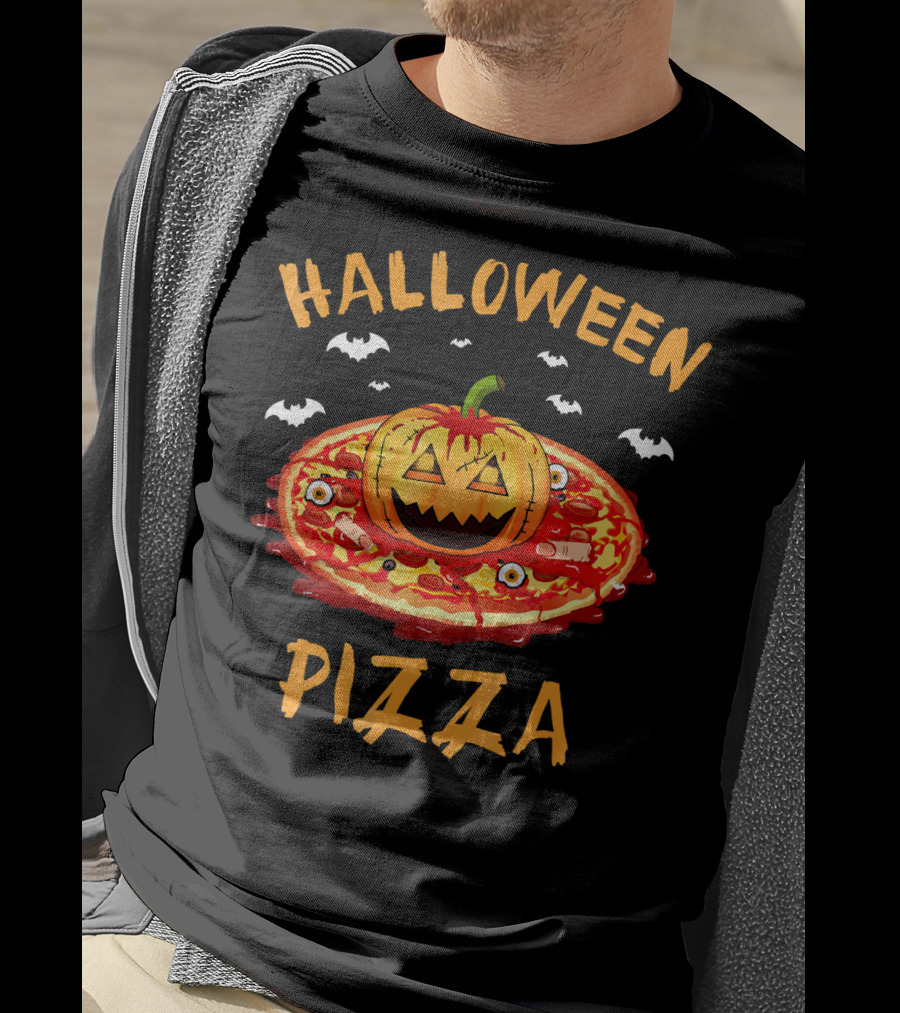 Halloween Pizza Pumpkin With Bats And Spooky Toppings T-Shirt