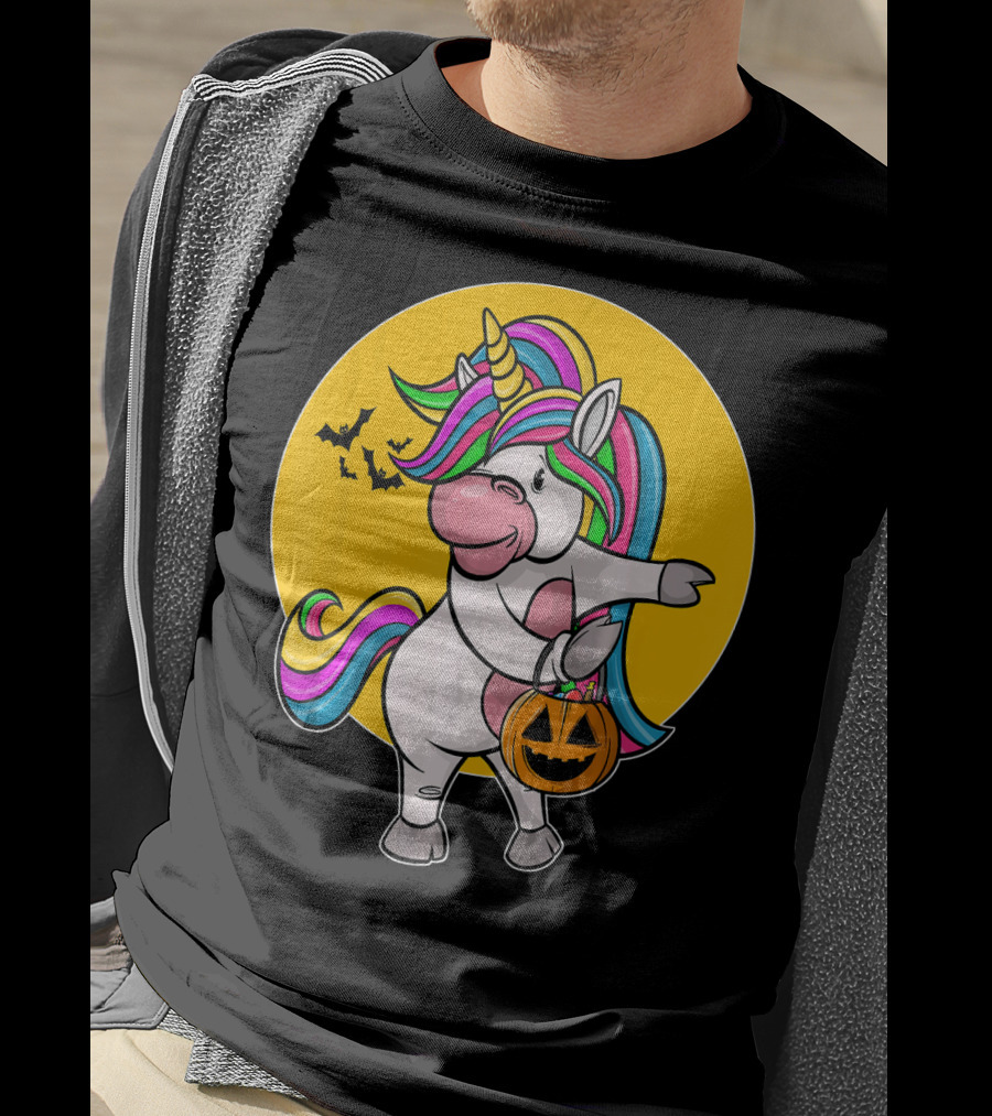 Flossing Unicorn Halloween Pumpkin And Bats T-Shirt
