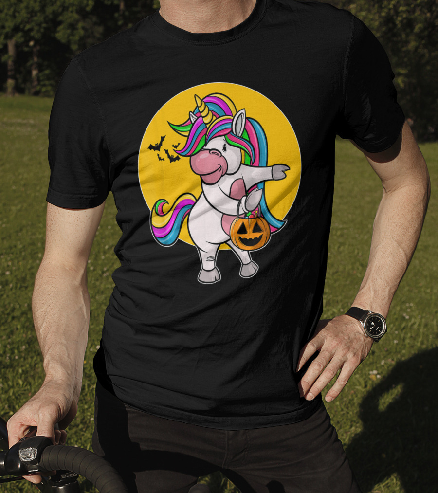 Flossing Unicorn Halloween Pumpkin And Bats T-Shirt
