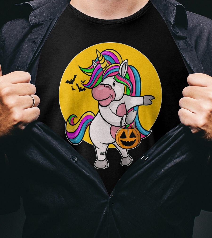 Flossing Unicorn Halloween Pumpkin And Bats T-Shirt