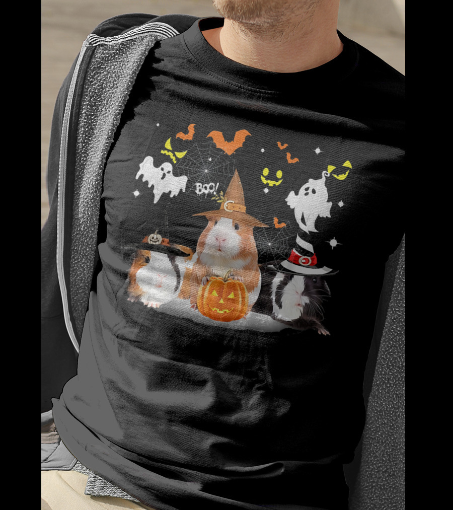 Halloween Cute Guinea Pig Witch Ghost Pumpkin Boo T-Shirt