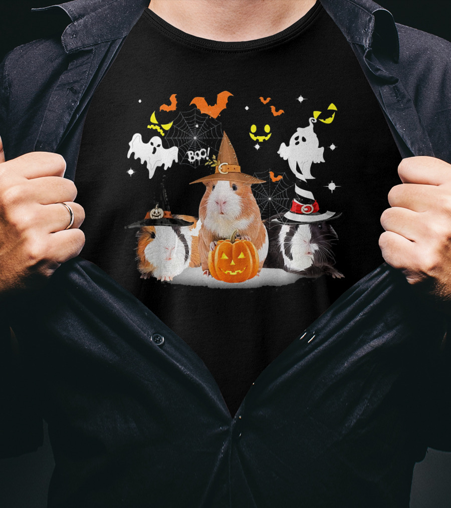 Halloween Cute Guinea Pig Witch Ghost Pumpkin Boo T-Shirt