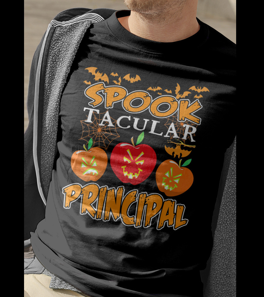Spooktacular Principal Halloween Pumpkins And Bats T-Shirt