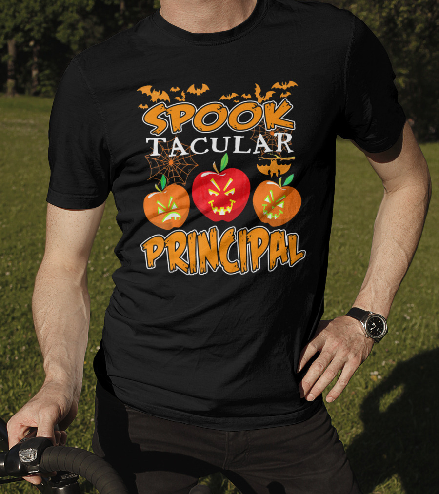 Spooktacular Principal Halloween Pumpkins And Bats T-Shirt