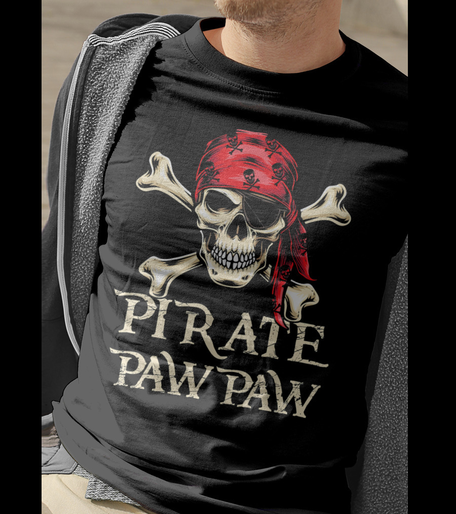 Pirate Paw Paw Skull And Crossbones Red Bandana T-Shirt