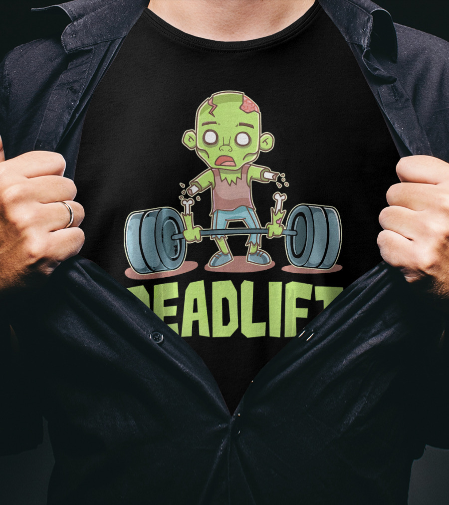 Deadlift Zombie Lifting Cartoon Undead Weightlifting T-Shirt
