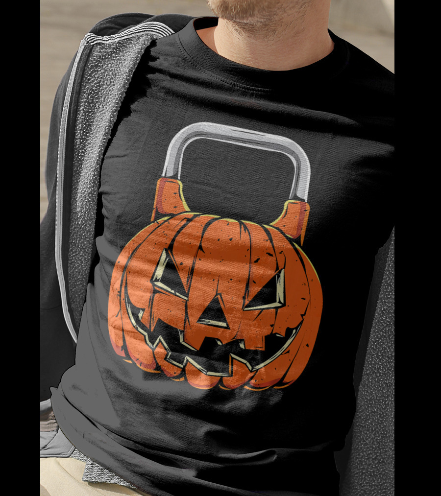 Kettlebell Fitness Gym And Spooky Pumpkin Halloween Workout T-Shirt