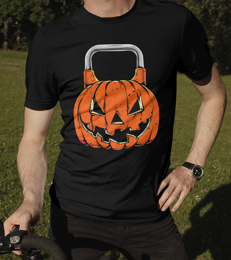 Kettlebell Fitness Gym And Spooky Pumpkin Halloween Workout T-Shirt