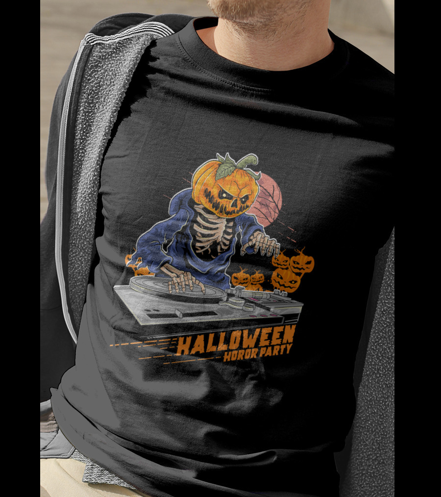 Halloween Horror Party Jack O Lantern DJ Pumpkin Halloween Horr T-Shirt