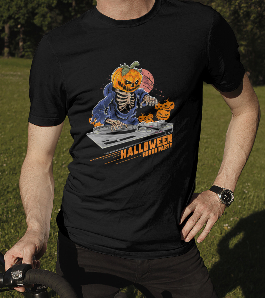 Halloween Horror Party Jack O Lantern DJ Pumpkin Halloween Horr T-Shirt