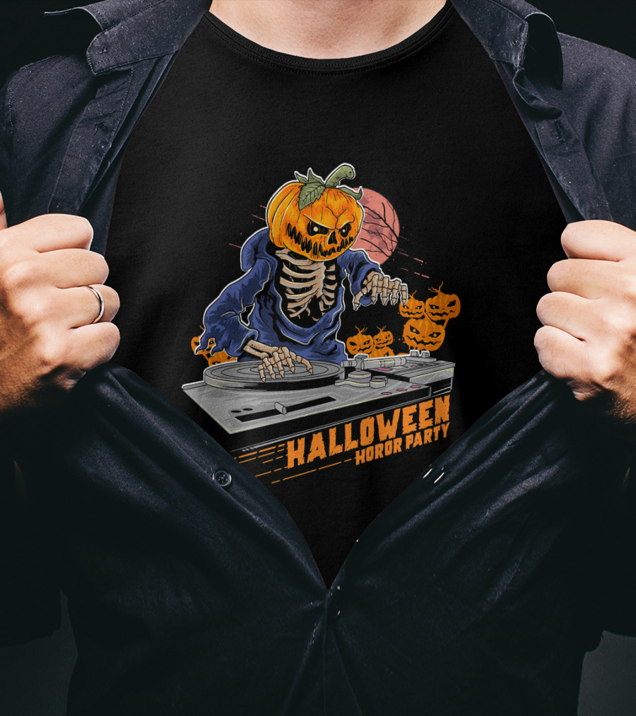 Halloween Horror Party Jack O Lantern DJ Pumpkin Halloween Horr T-Shirt