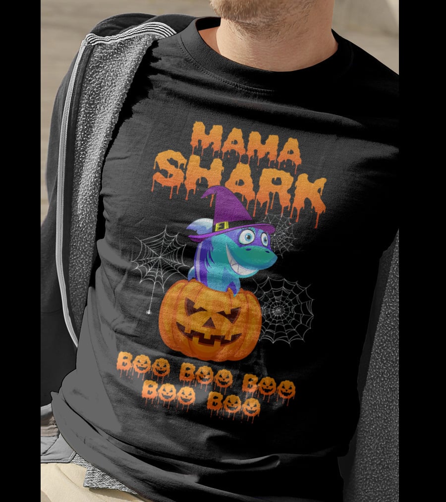 Mama Shark Halloween Boo Boo Boo Boo Boo Pumpkin Witch Hat T-Shirt