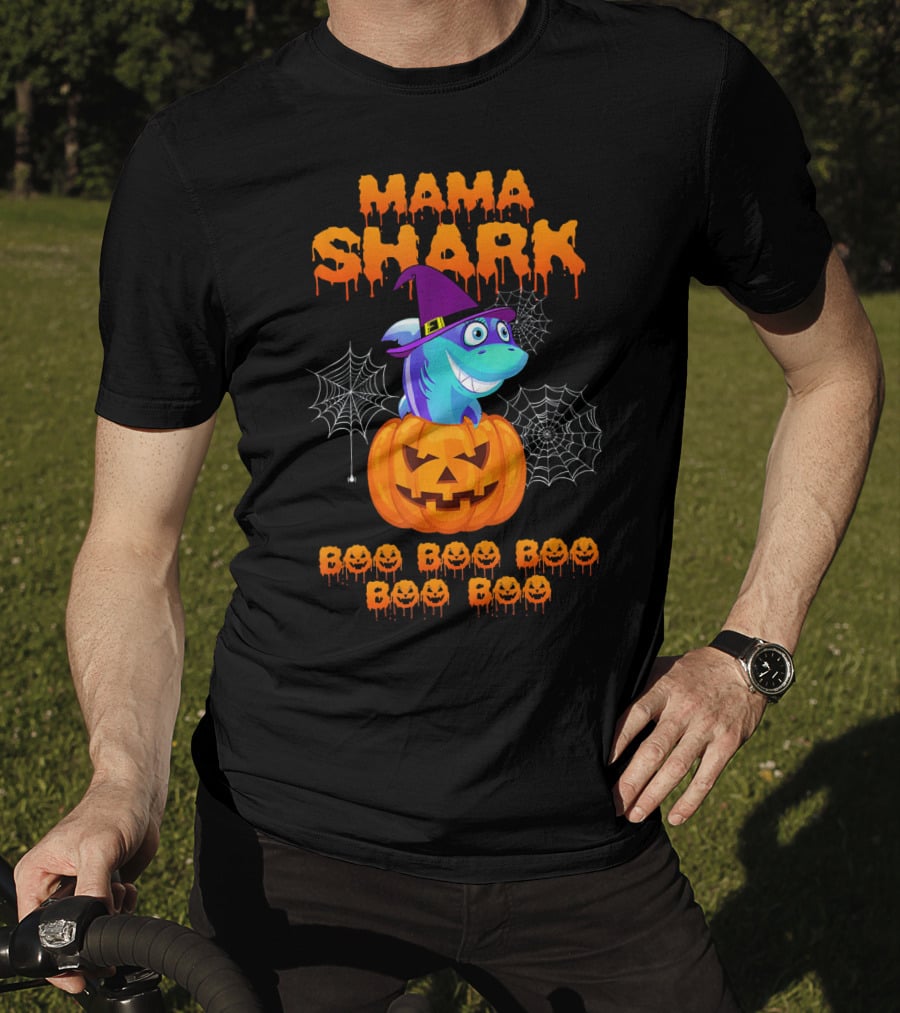 Mama Shark Halloween Boo Boo Boo Boo Boo Pumpkin Witch Hat T-Shirt