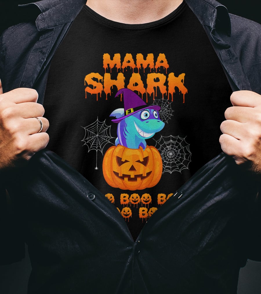 Mama Shark Halloween Boo Boo Boo Boo Boo Pumpkin Witch Hat T-Shirt