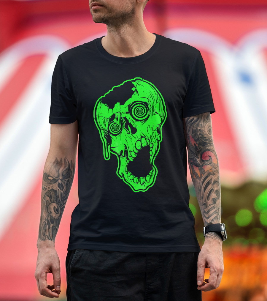 Retro Neon Zombie Skull Skateboarding Style 80s T-Shirt