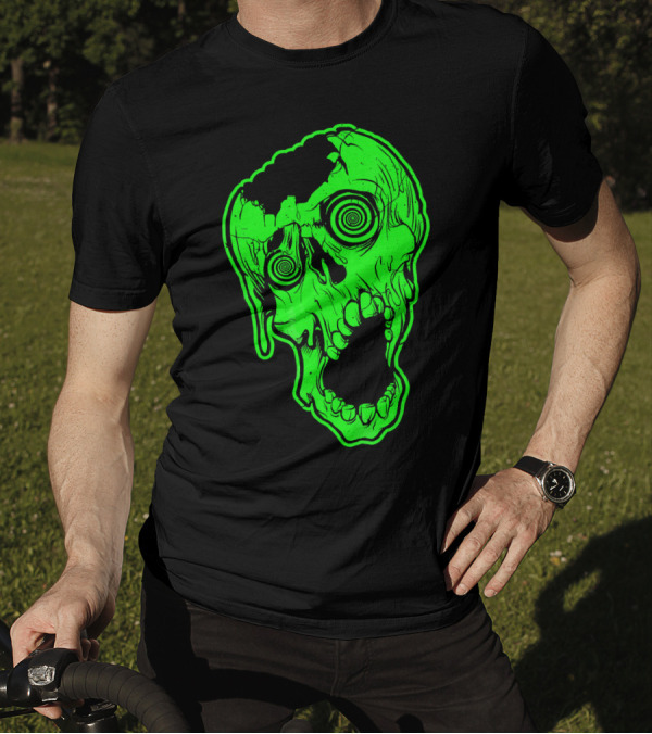 Retro Neon Zombie Skull Skateboarding Style 80s T-Shirt