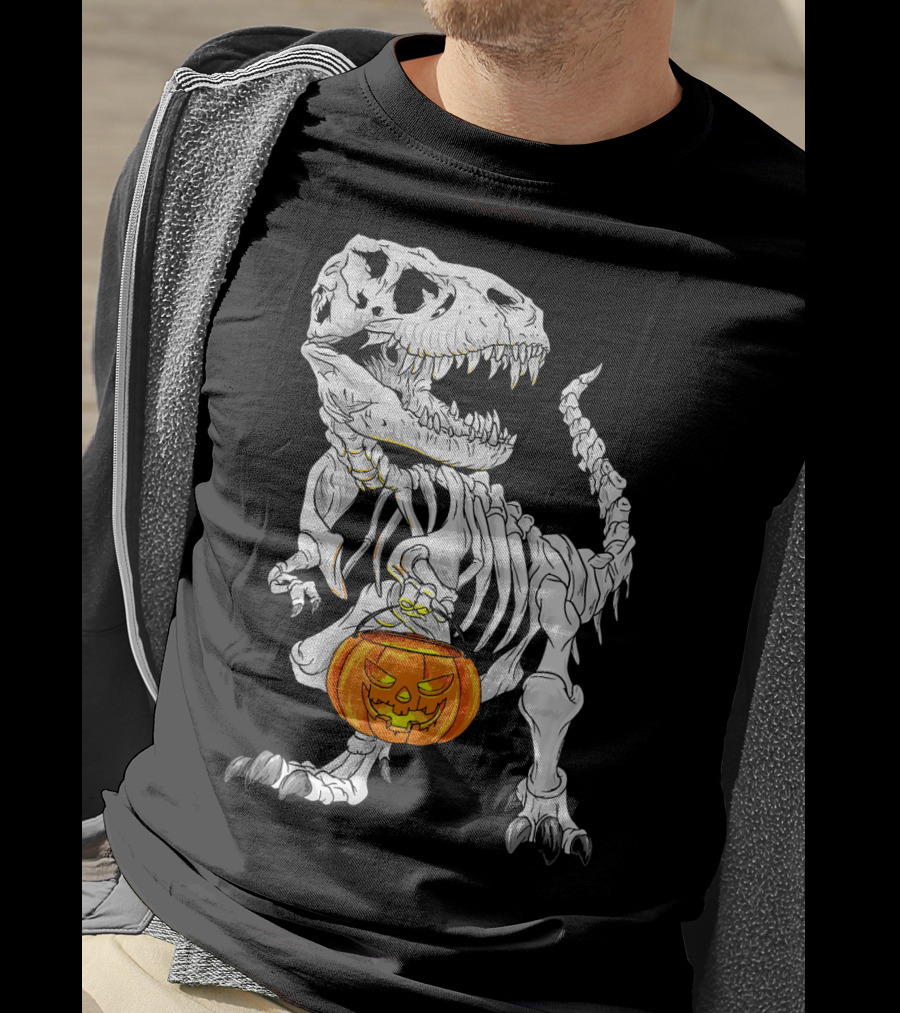 T Rex Skeleton Halloween Costume Dinosaur Pumpkin T-Shirt