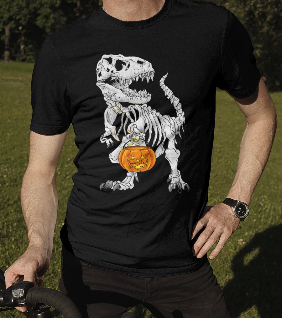 T Rex Skeleton Halloween Costume Dinosaur Pumpkin T-Shirt