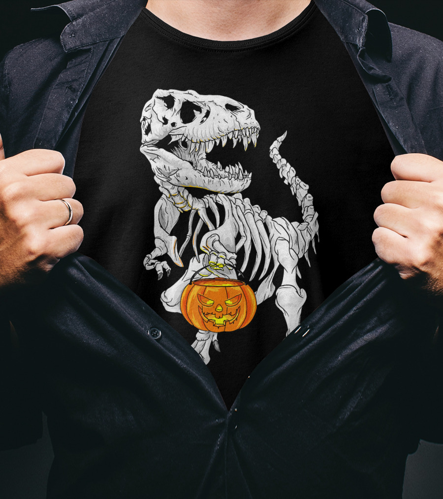 T Rex Skeleton Halloween Costume Dinosaur Pumpkin T-Shirt
