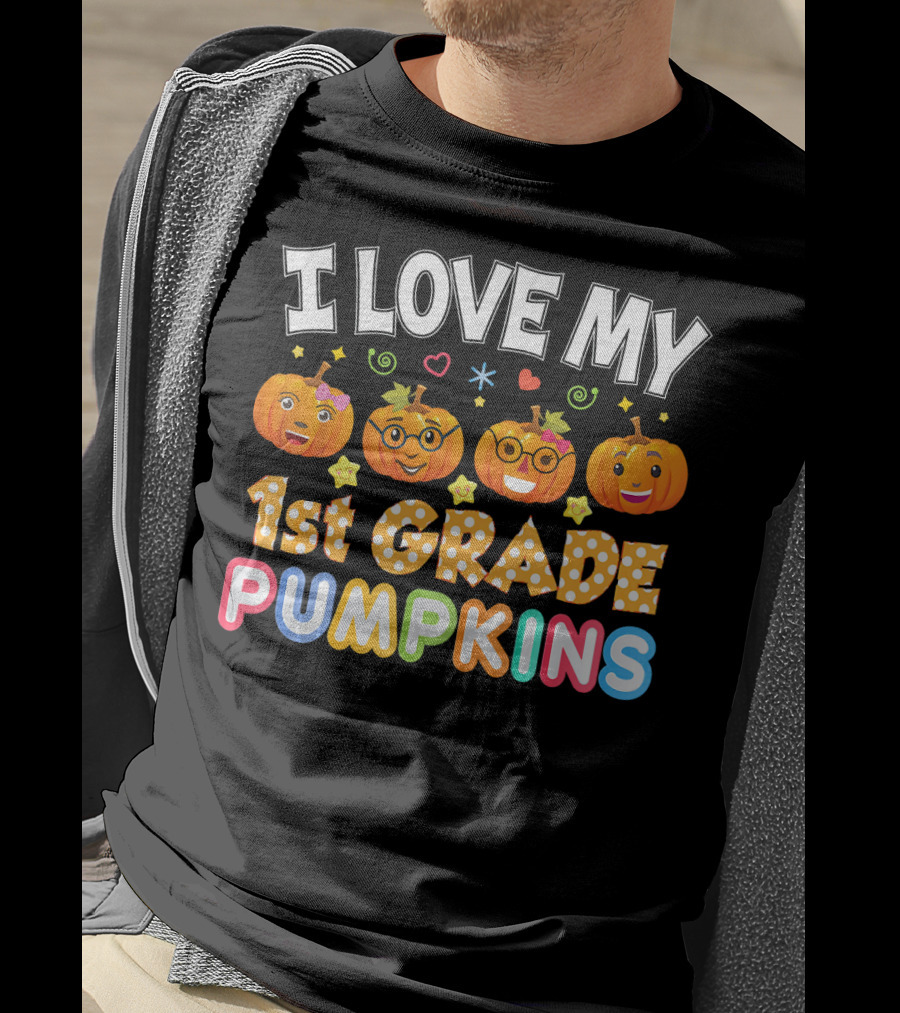 I Love My 1st Grade Pumpkins Halloween Emojis And Stars T-Shirt