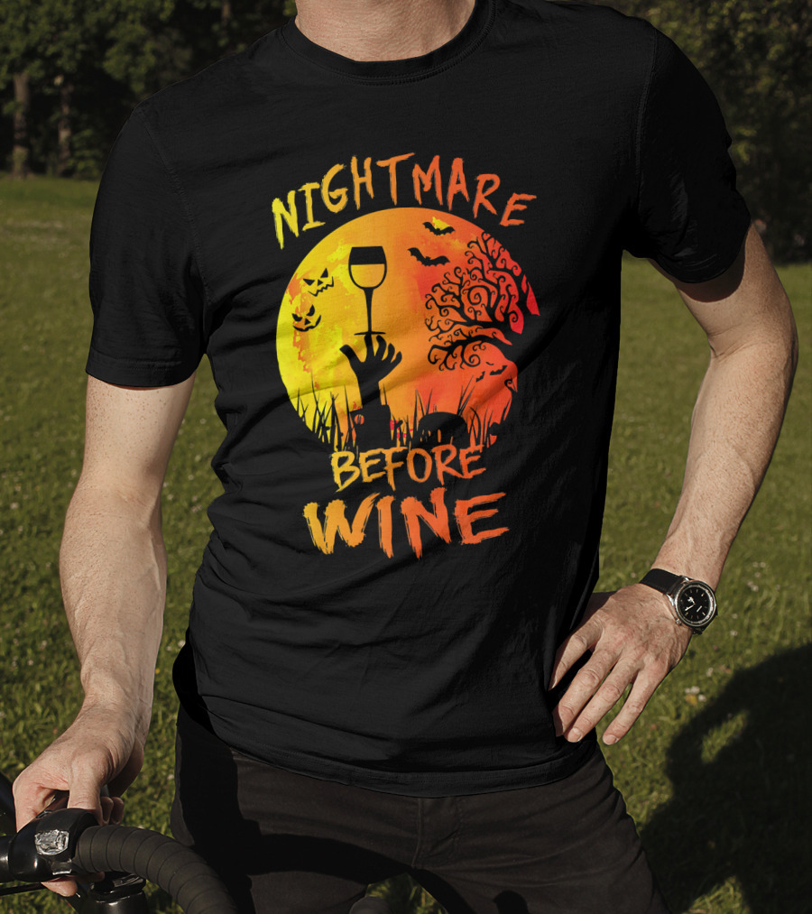 Nightmare Before Wine Halloween Scary Moon Scene T-Shirt
