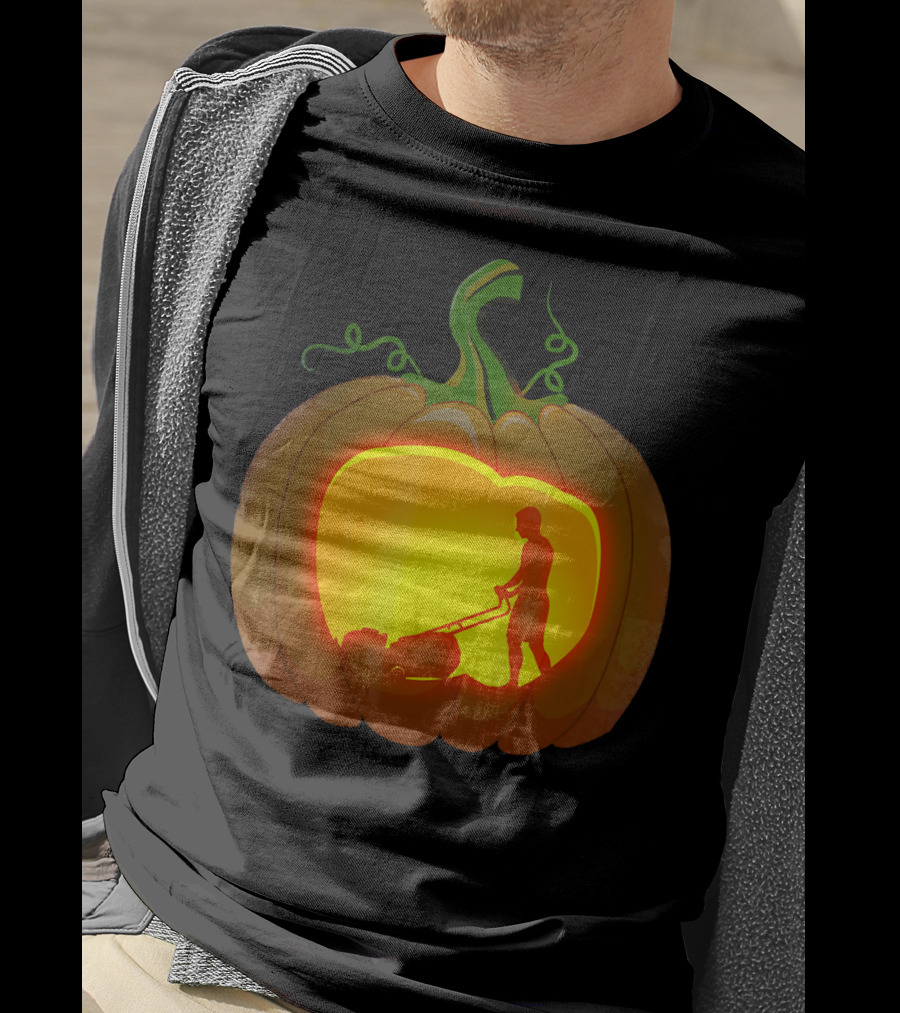 Pumpkin Jack-O'-Lantern With Lawn Mower T-Shirt