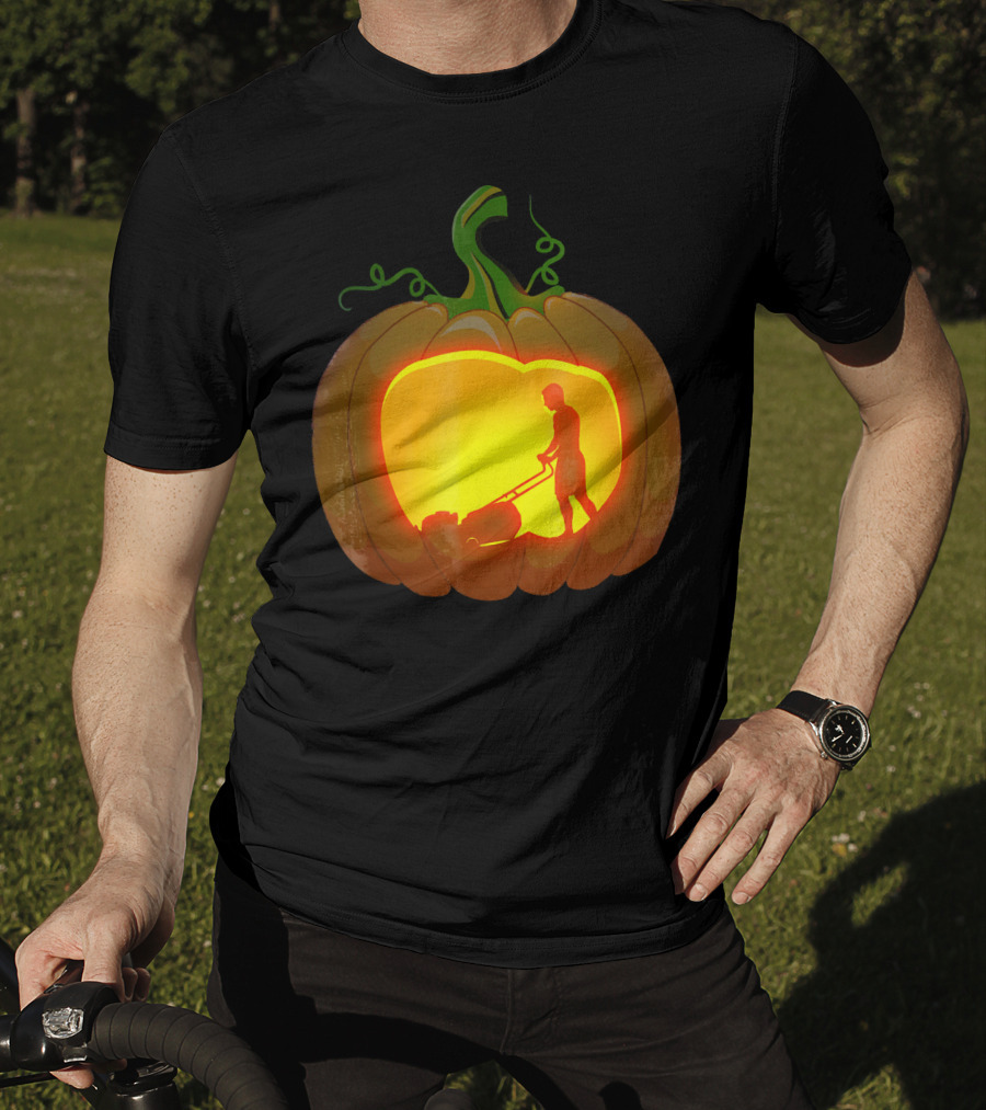 Pumpkin Jack-O'-Lantern With Lawn Mower T-Shirt