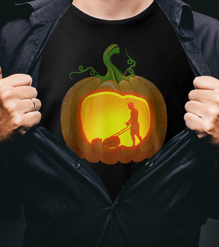 Pumpkin Jack-O'-Lantern With Lawn Mower T-Shirt