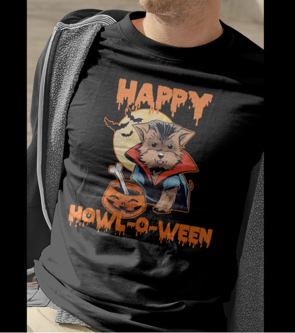 HAPPY HOWL O WEEN Morkie Vampire Moon Pumpkin T-Shirt
