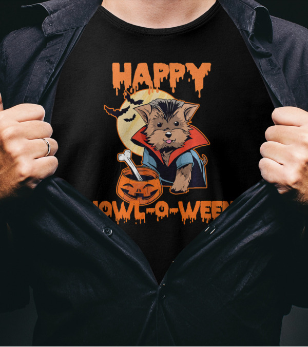 HAPPY HOWL O WEEN Morkie Vampire Moon Pumpkin T-Shirt