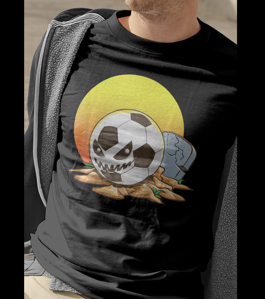 Soccer Halloween Goal With Spooky Jack-O'-Lantern Face And Graveyard Scene T-Shirt