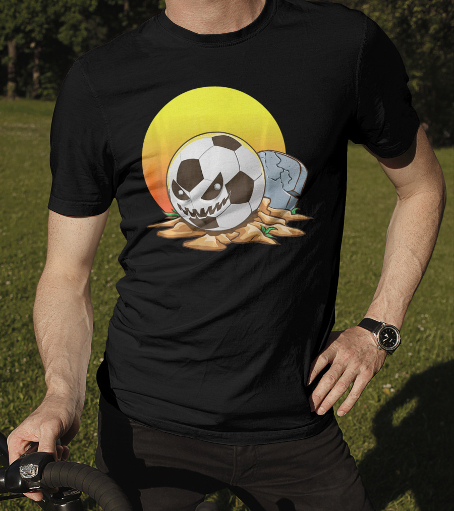 Soccer Halloween Goal With Spooky Jack-O'-Lantern Face And Graveyard Scene T-Shirt
